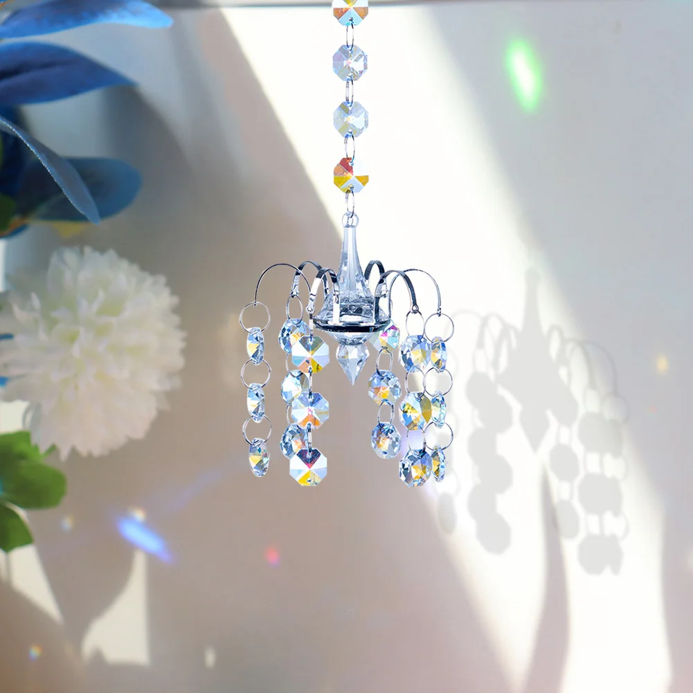 Crystal Beads Pendant Chandelier Shaped Suncatcher Hanging Prism Decor (A)