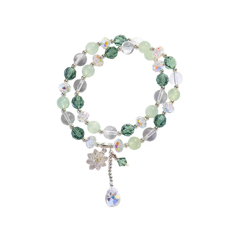 Sterling Silver Lotus Fairy Austrian Crystal Grape Stone White Crystal Multi-Layer Beaded Bracelet