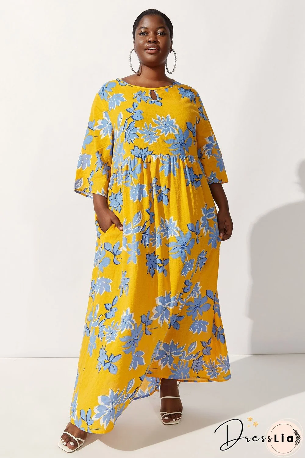 Round-neck Floral-print Maxi Dress P14444