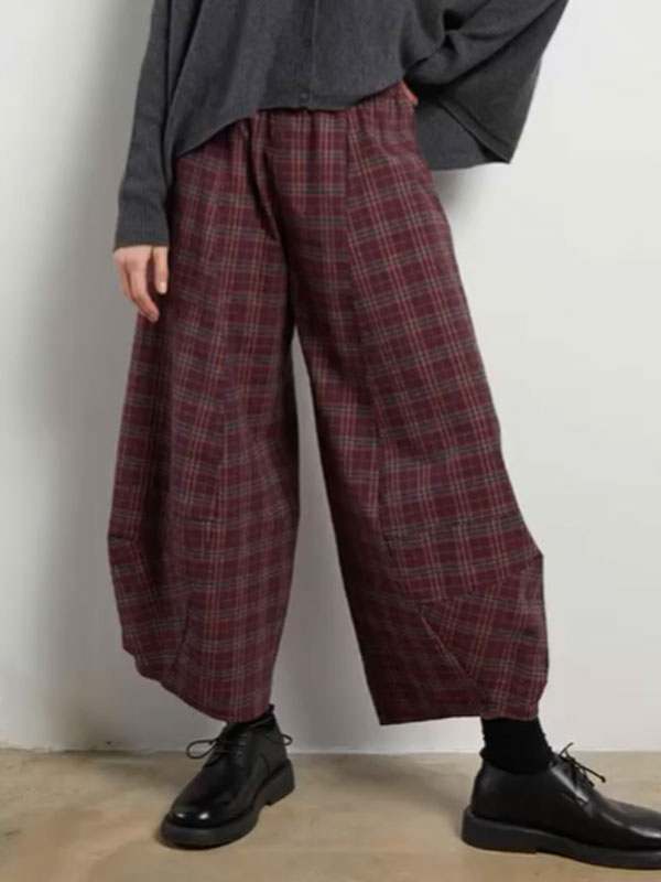 Vintage Checkered Pattern Printed Women's Pants tjj Shicloths