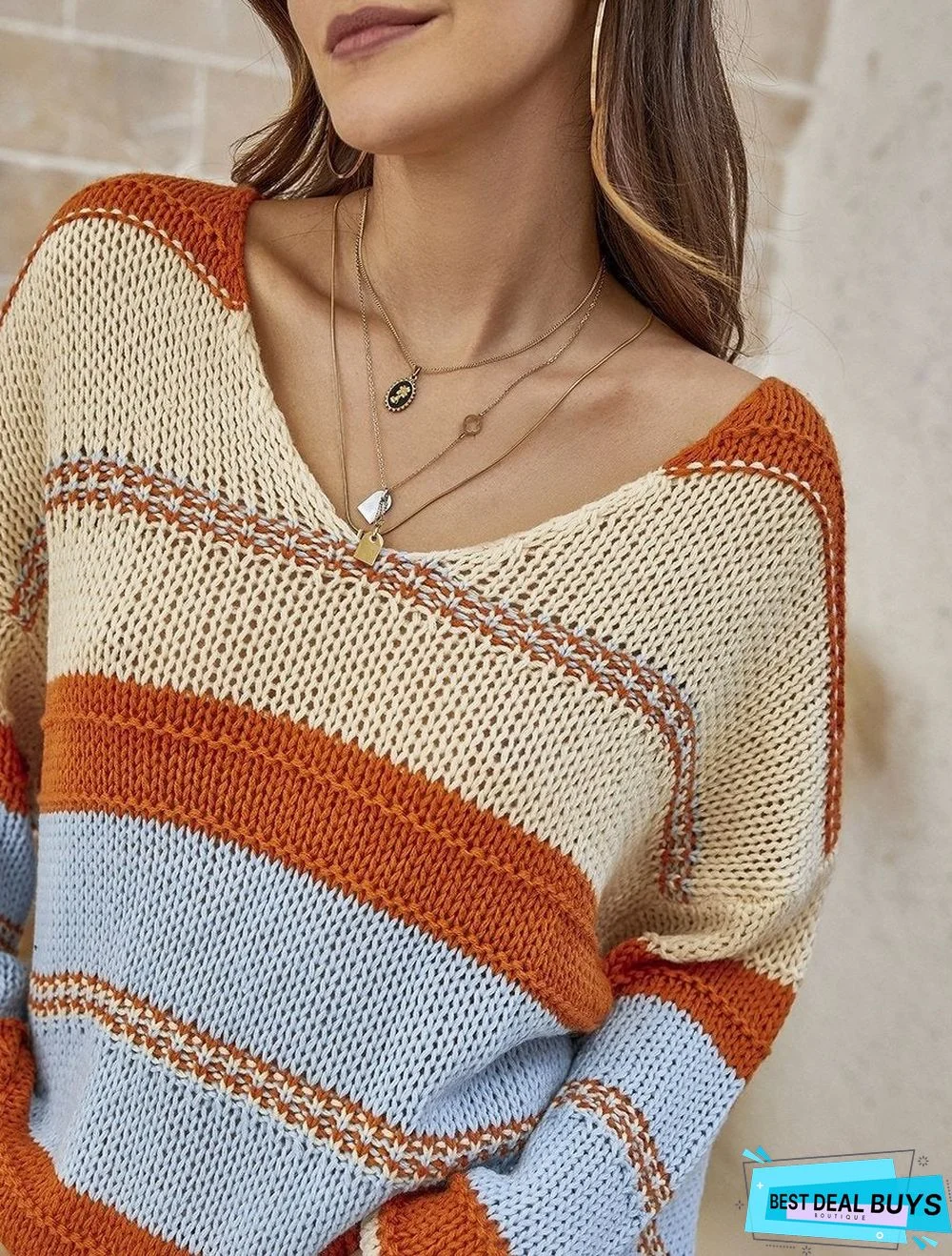 Fashionable and Casual Women's Wool Striped Top