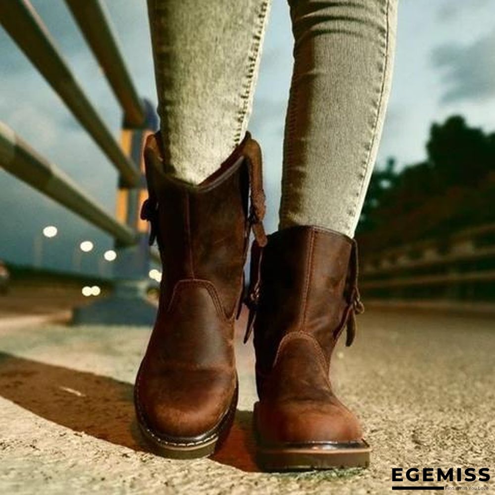 Faux Leather Lace-Up All Season Low Heel Boots | EGEMISS