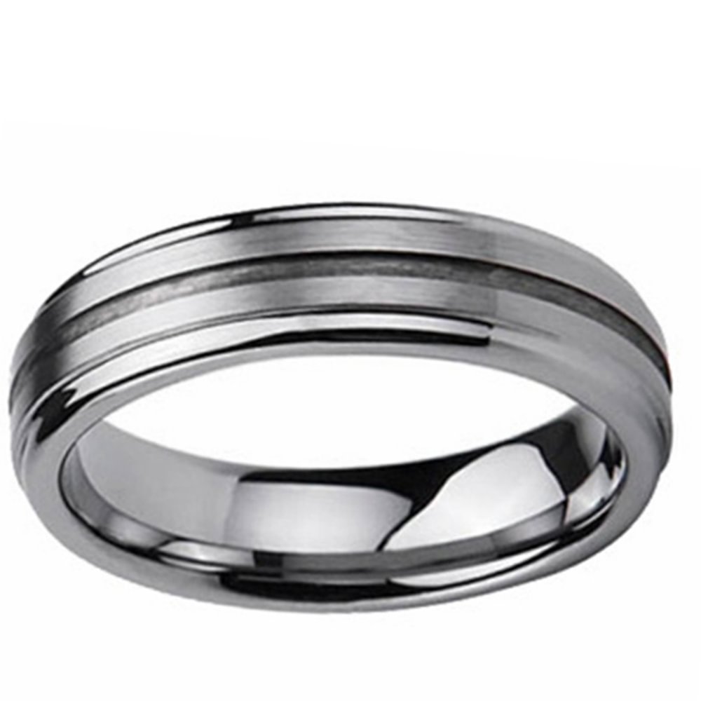 6mm Silver Tungsten Engagement Rings Brushed Groove Step Edge