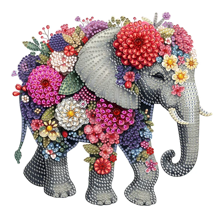 Elephant And Flower 30*30cm (Canvas) Special Shaped Drill Diamond Painting gbfke