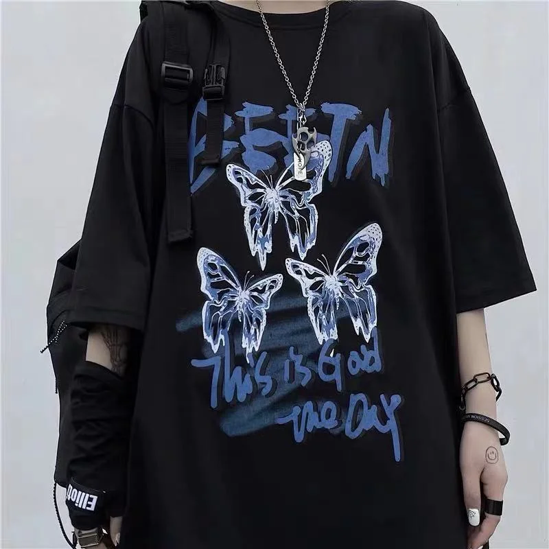 Harajuku Butterfly Print Short Sleeve T-Shirt Techwear Shop