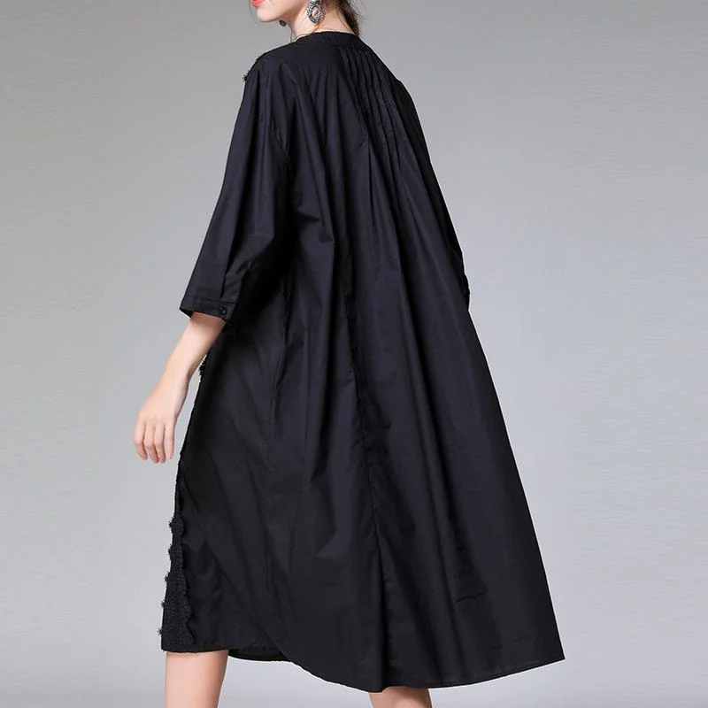 Women's new elegant half open collar lace shirt dress