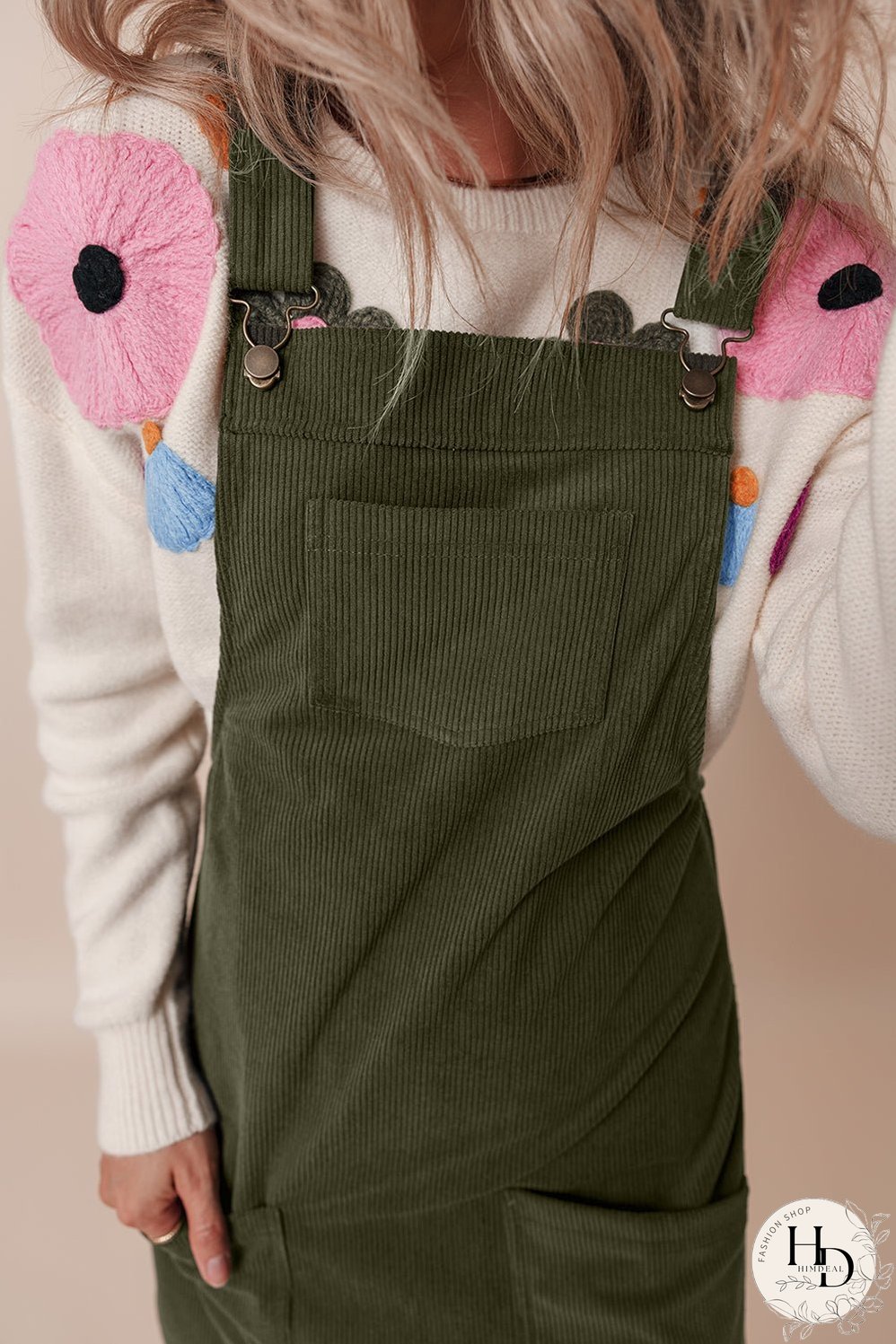 Women's Olive Green Corduroy Mini Dress