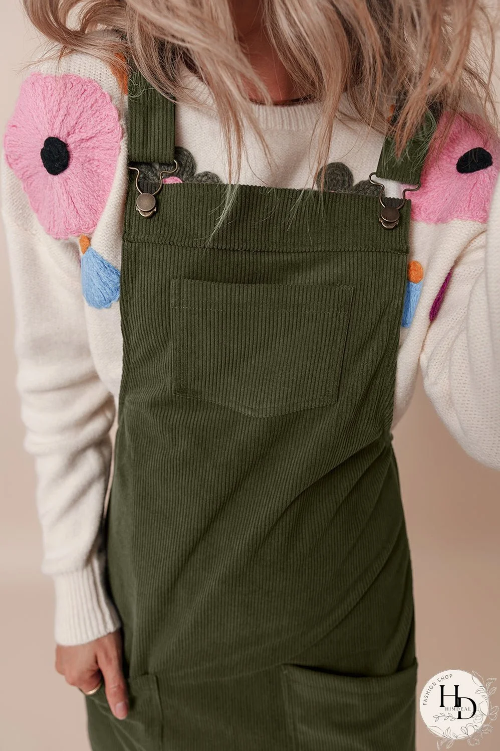 Women's Olive Green Corduroy Mini Dress