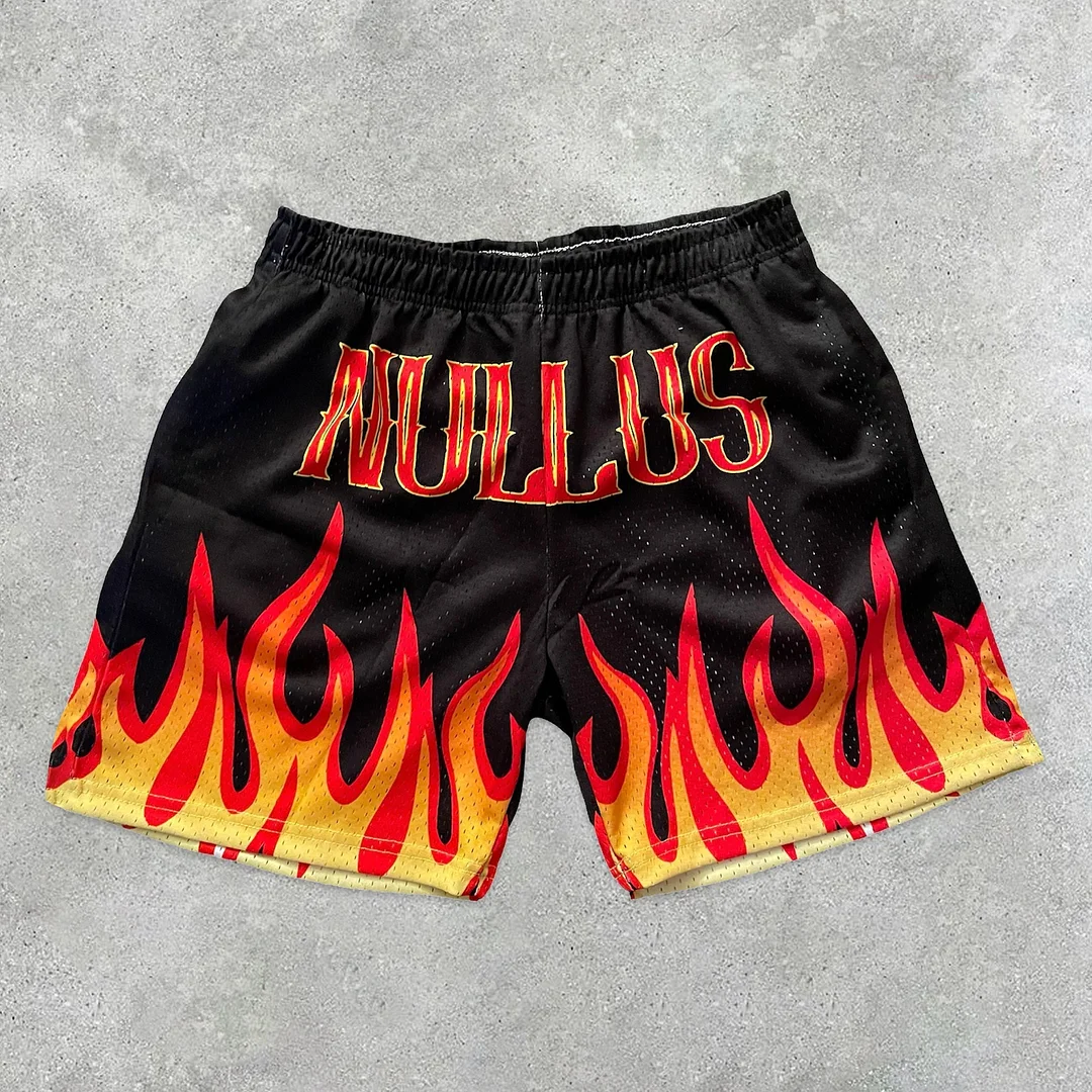 Stylish flame letter print shorts