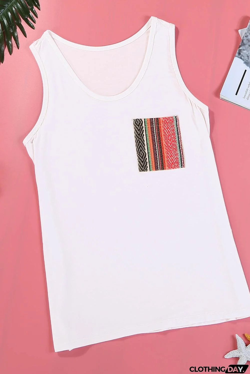 Casual Women Tank Top with Multicolor Pocket
