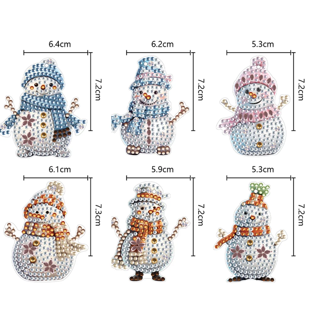 6pcs DIY Snowman Diamond Art Key Rings Double Sided Keychain Supplies Gift for Kids