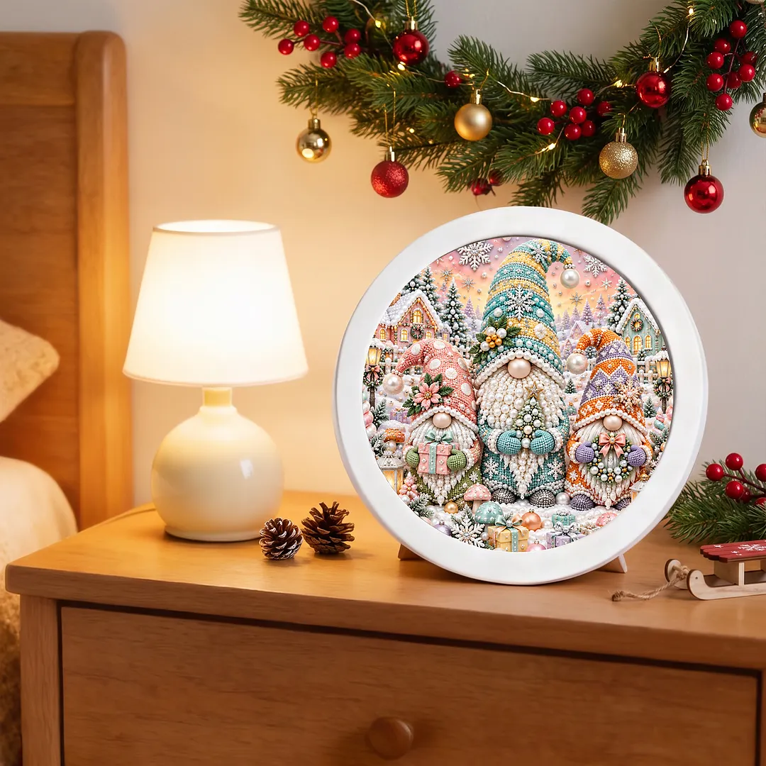 Framed 5D Peral Painting Kit Christmas Gnome 7.87x7.87in