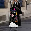 Stylish Patchwork Abstract Print Lapel Coat