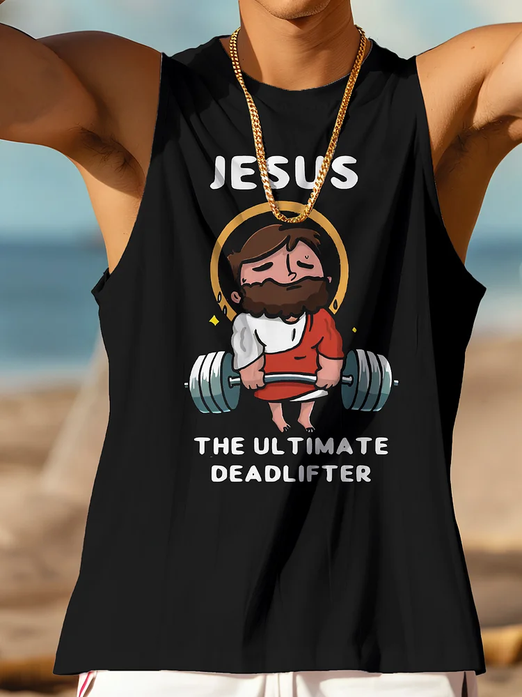 Men's Jesus The Ultimate Dead Lifter Print Workout Tank Top