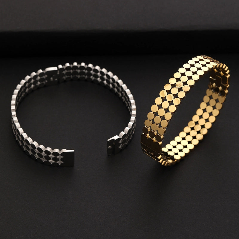 Fashion Simple Titanium Steel 18K Gold-plated Dot Beads Men’s Bracelet Non-fading Jewelry