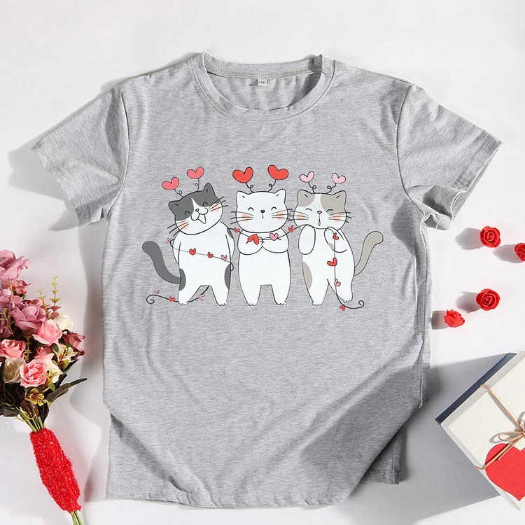 Cats love heart valentine's day T-shirt Tee -011504-Annaletters