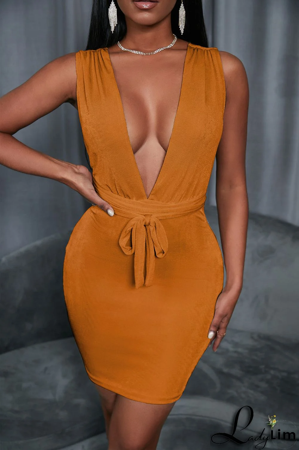 White Fashion Casual Solid Backless V Neck Sleeveless Dress