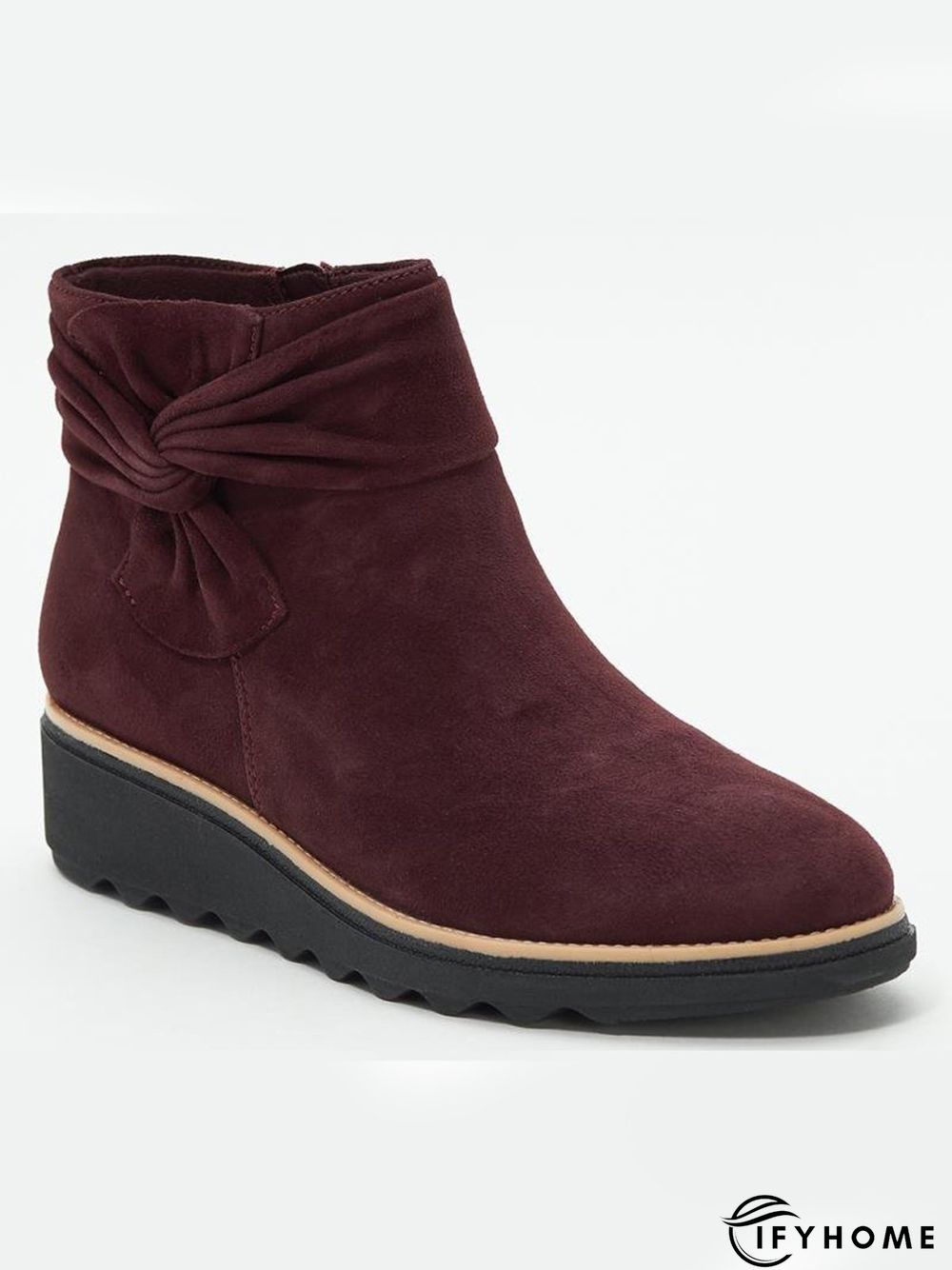 Comfortable Soft Leather Bow Round Toe Low Heel Booties | IFYHOME