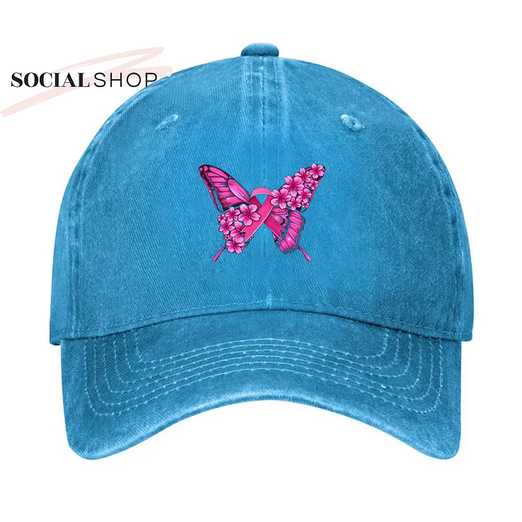 Pink Ribbon Breast Cancer Butterfly Hat socialshop