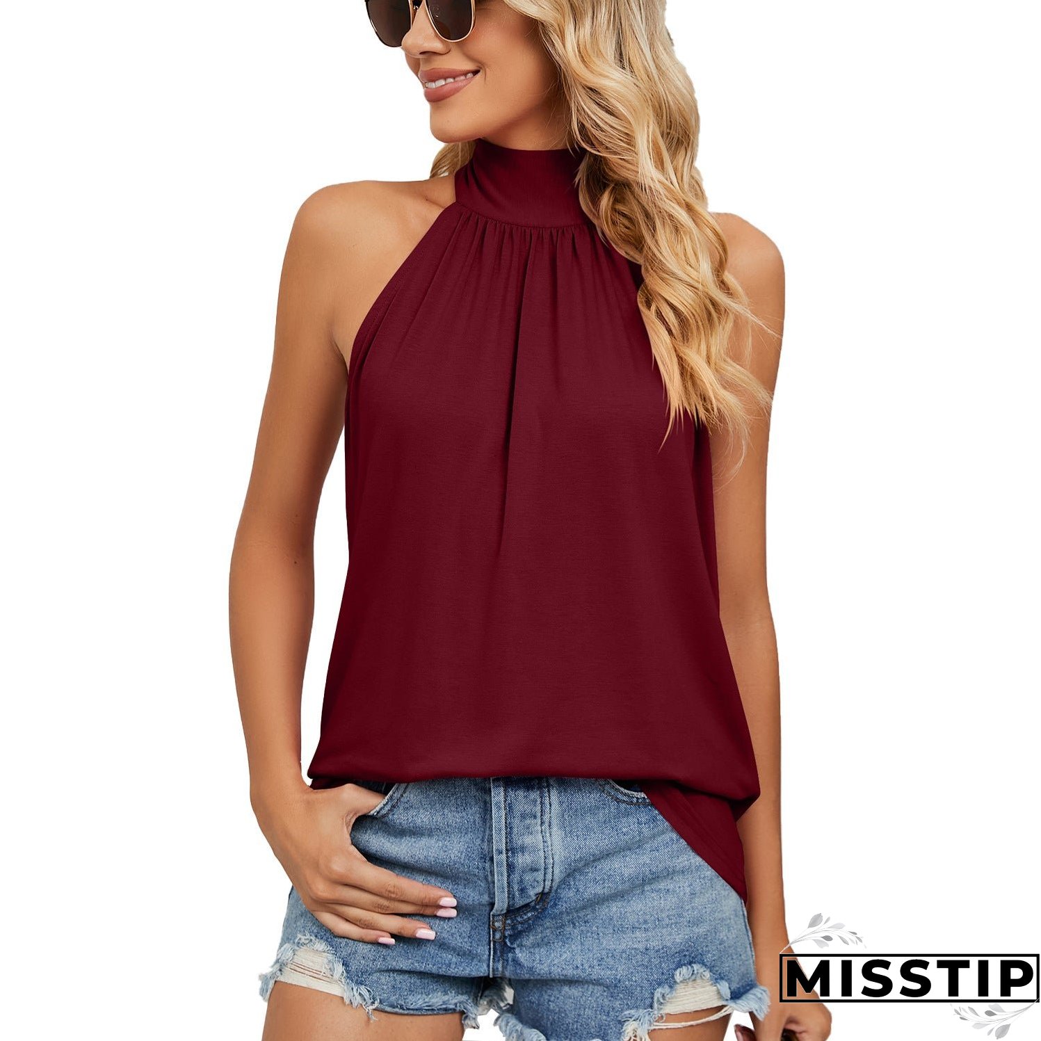 Women's Summer Pure Color Halter Lace-up For Blouses