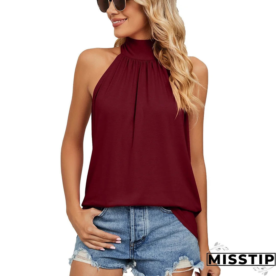 Women's Summer Pure Color Halter Lace-up For Blouses