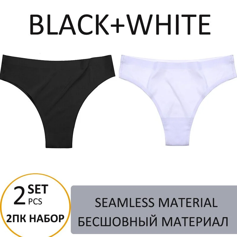 2PCS/Set Woman Panties Sexy Bikini Thongs Women Underwear  T-Back Female Lingerie Seamless Ice Silk Underpants For Woman 2021