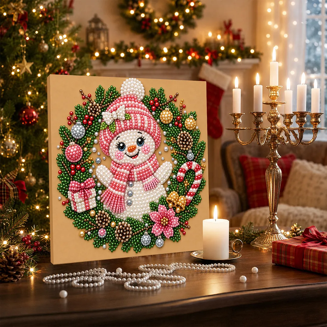 Framed Pearl Painting Kit Christmas Snowman 7.87x7.87in