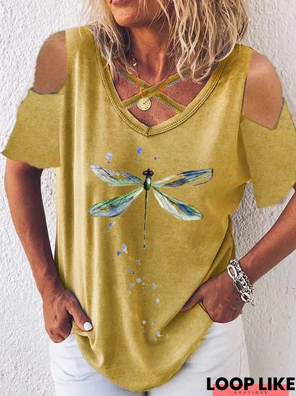 Casual Short Sleeve Butterfly T-shirt