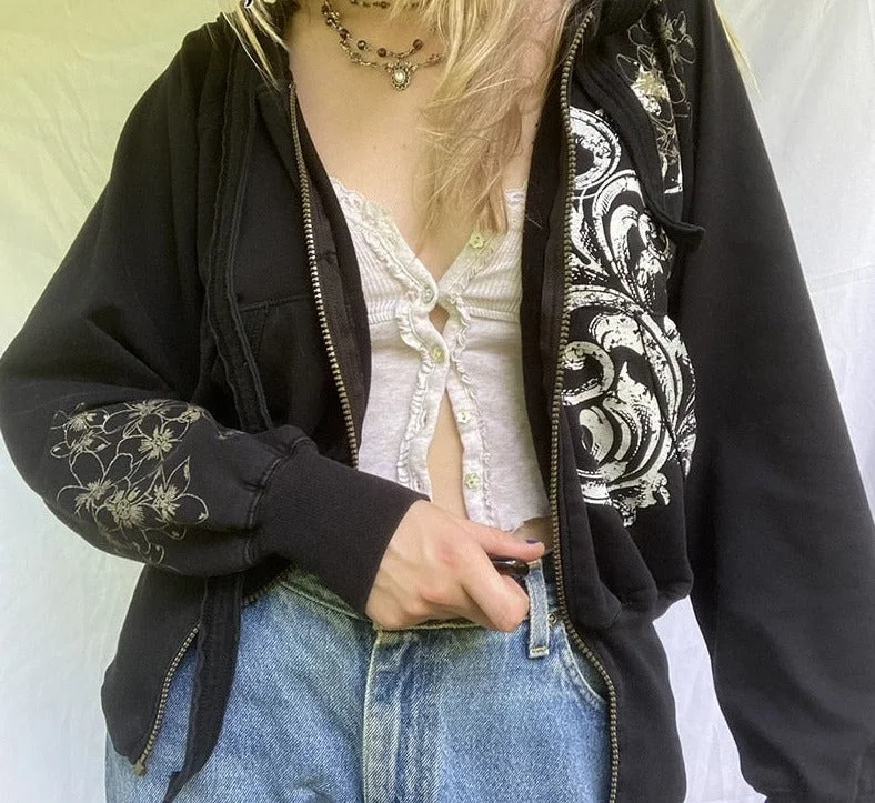 Vintage Harajuku Grunge Hoodie Jackets Autumn Cute Streetwear Retro Fairycore Coats Casual Zip Up 90s Gothic Cloth Cuteandpsycho