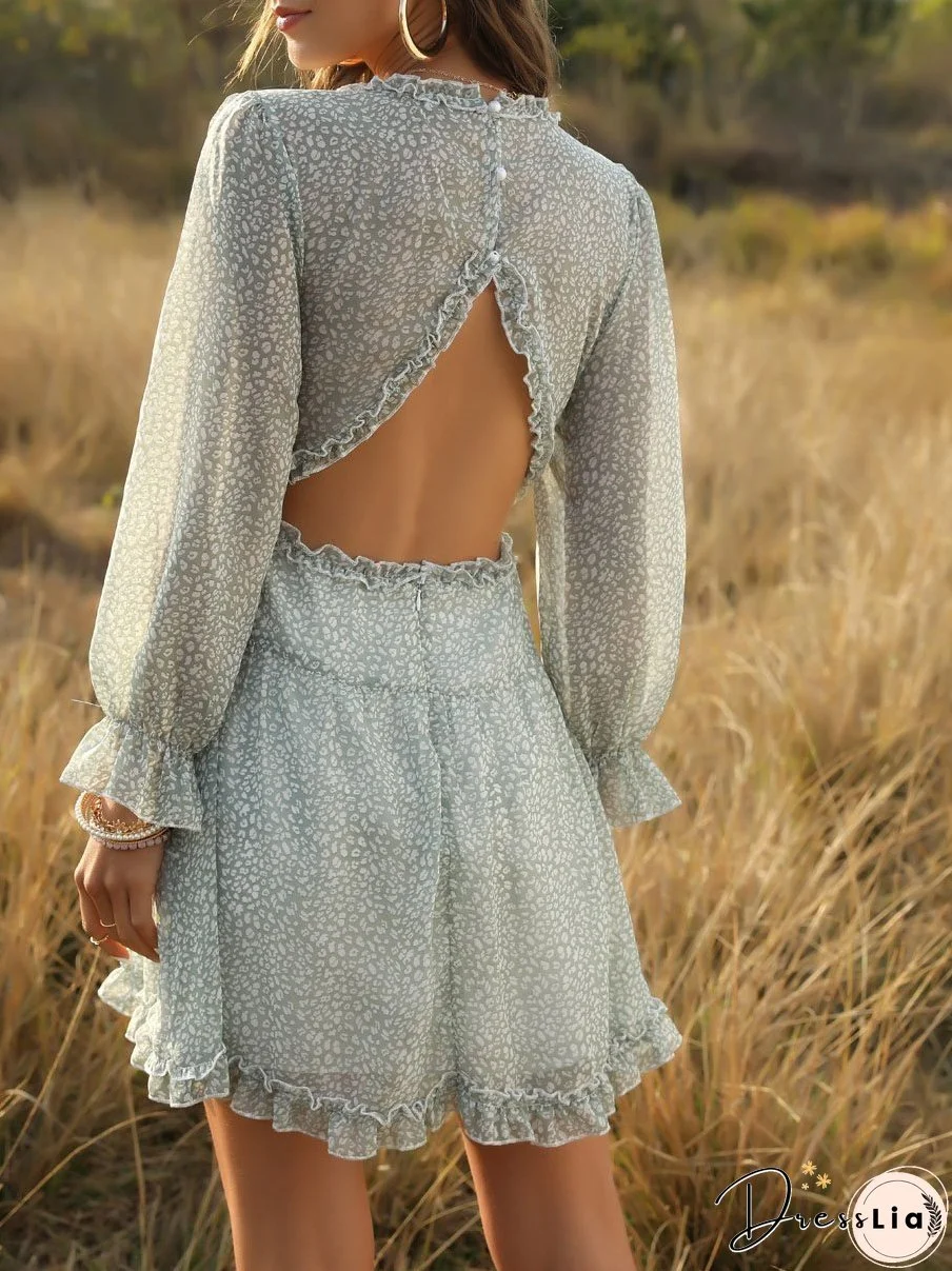 Leopard Print Long Sleeve Cake Dress