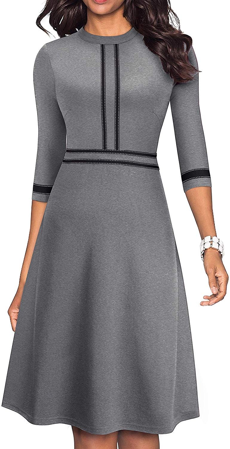 Women's Chic Crew Neck 3/4 Sleeve Party Homecoming Aline Dress