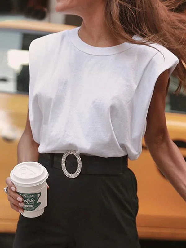 Solid Color Cap Sleeve Loose Round-Neck T-Shirts