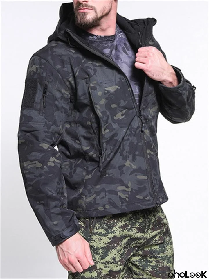 Camouflage Outdoor Thermal Waterproof Fleece Lining Hooded Windbreaker