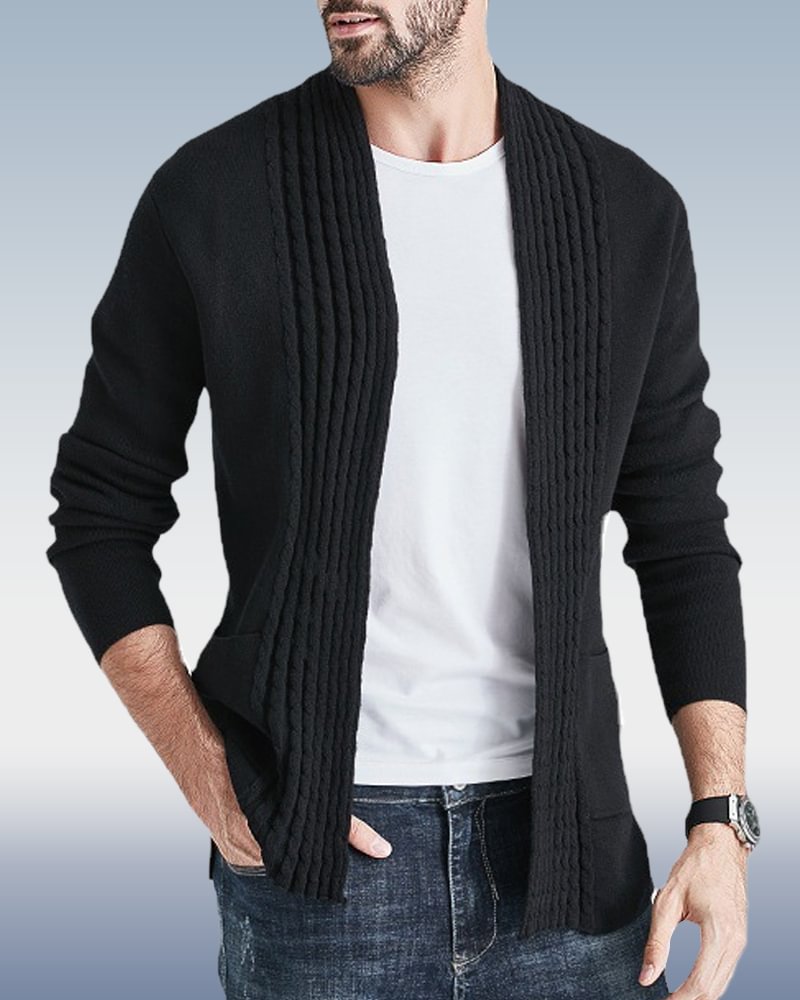 Men's Black V-Neck Knit Sweater