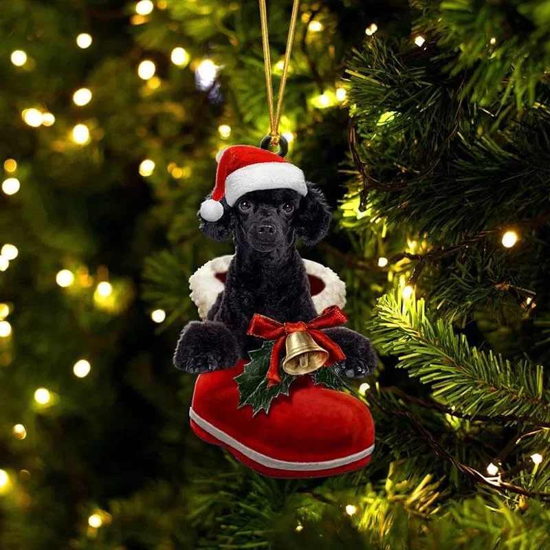 VigorDaily Black Poodle In Santa Boot Christmas Hanging Ornament SB047