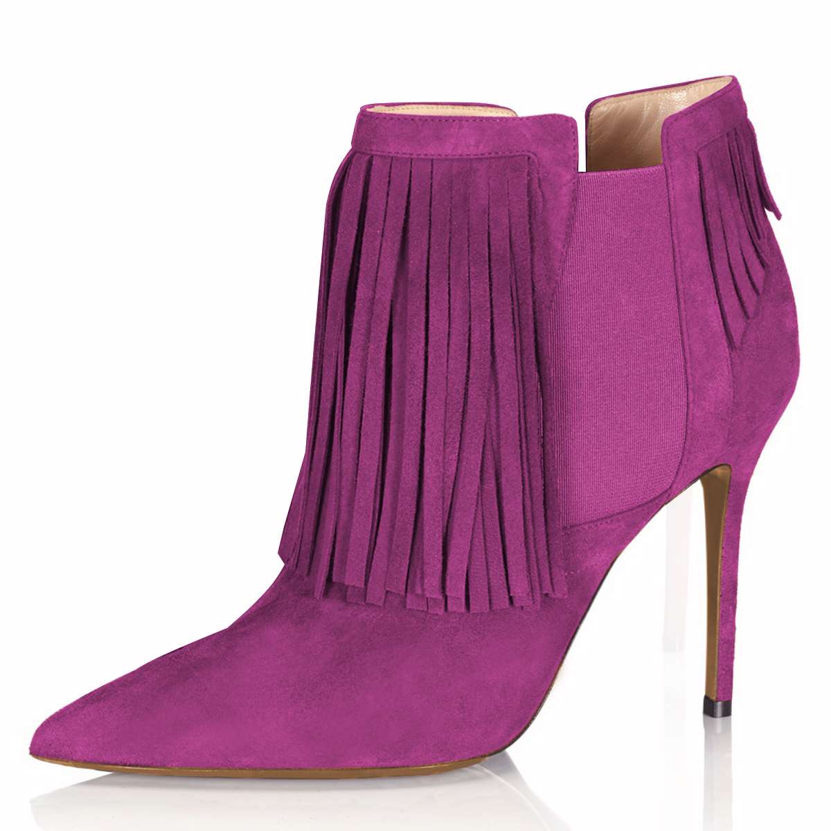 GOOSHOE Purple Fringe Stiletto Chelsea Boots