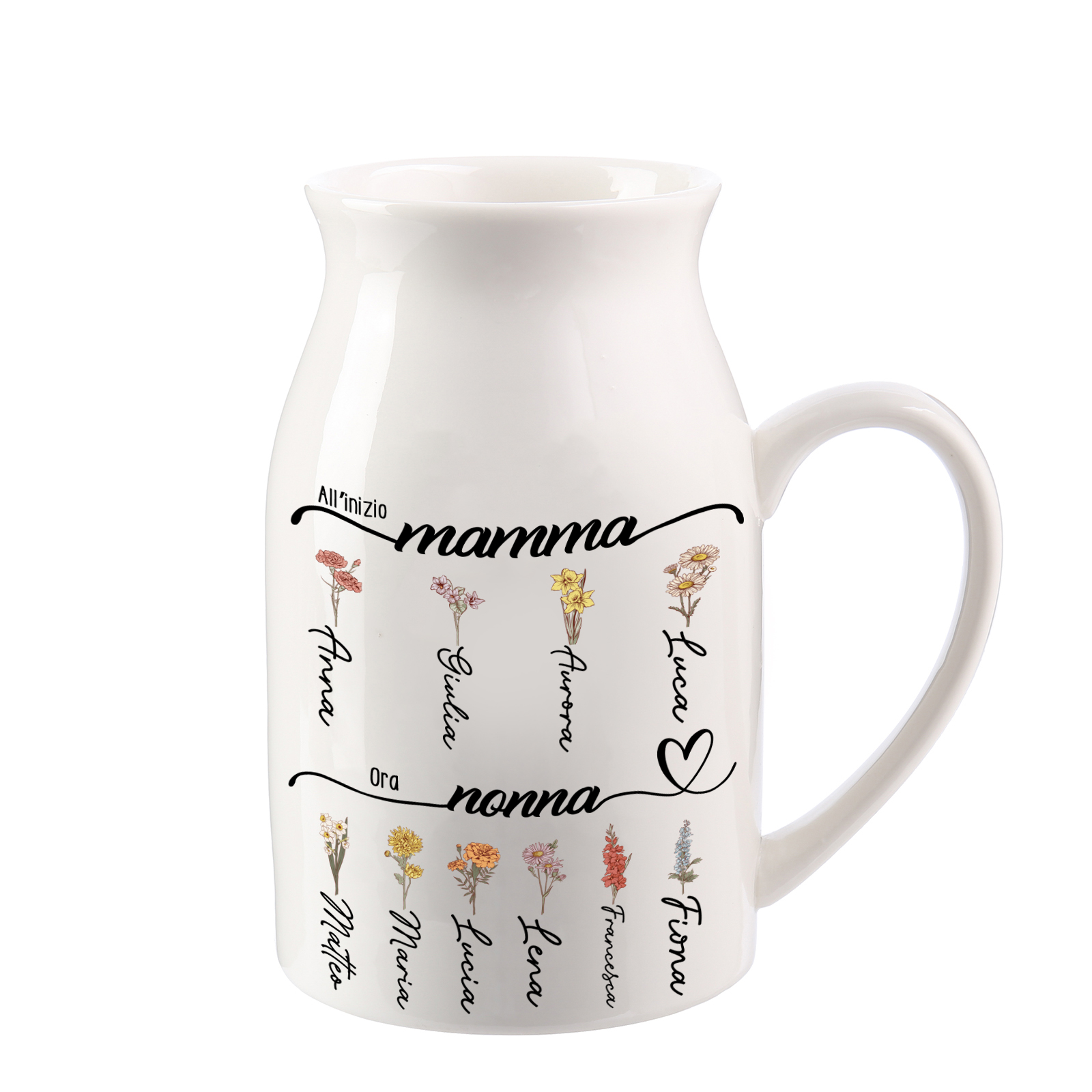 All'inizio mamma, ora nonna-Vaso di ceramica con fiore personalizzato per mamma/nonna 