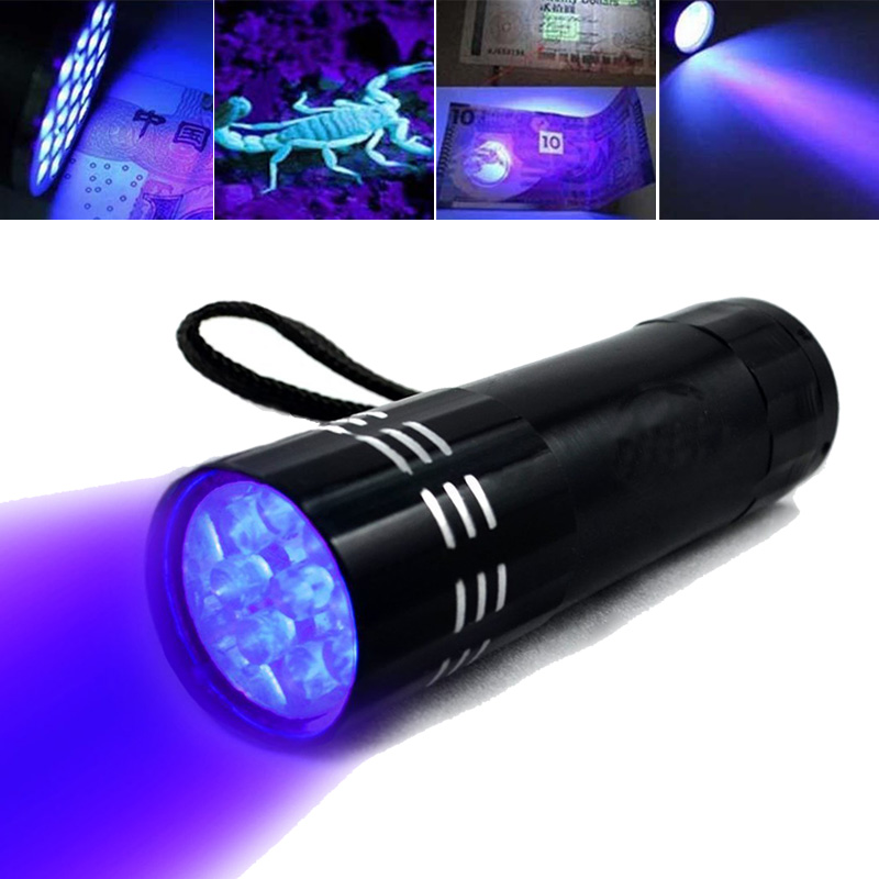 

Black Mini Aluminum UV ULTRA VIOLET 9 LED FLASHLIGHT Torch Light Lamp, 501 Original