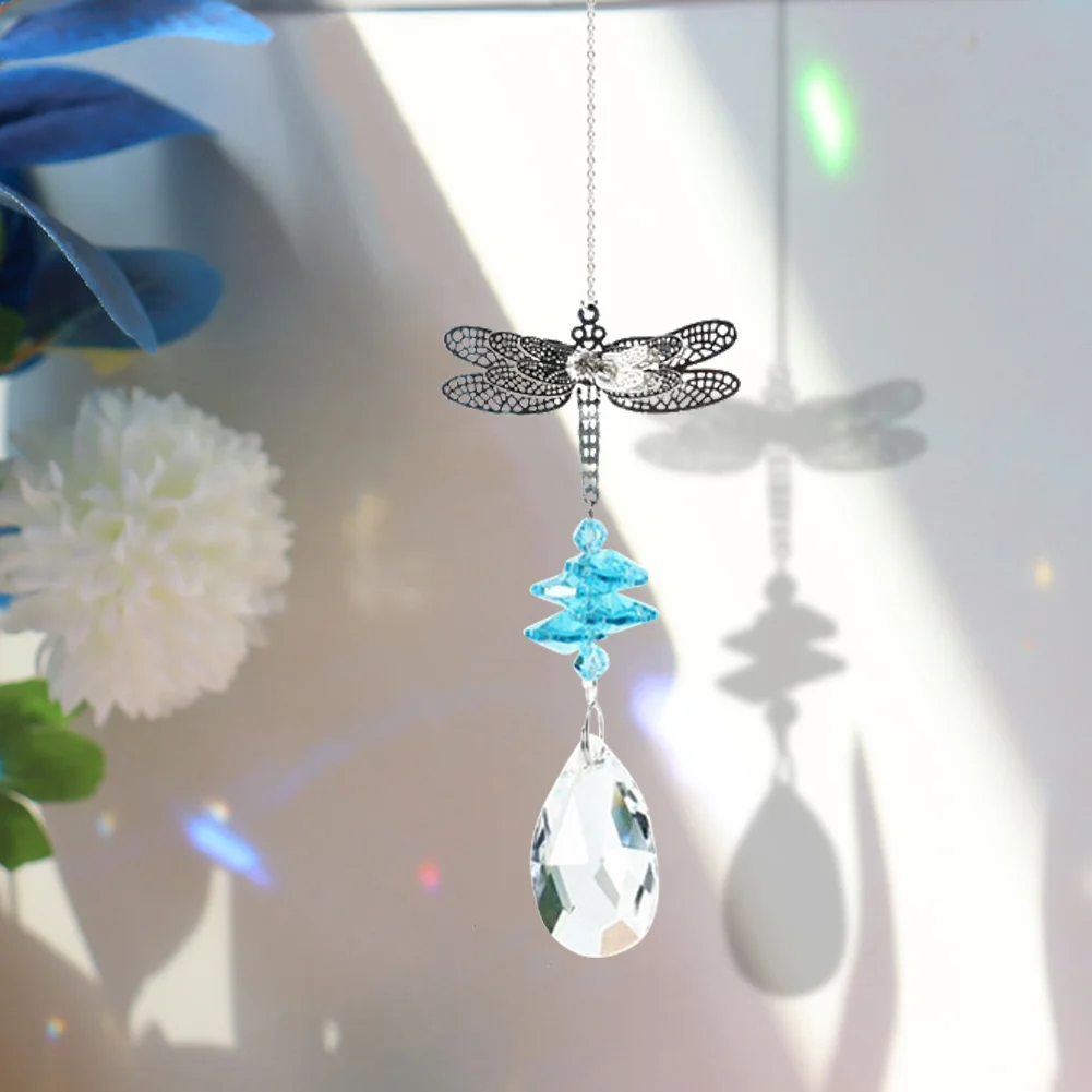 Dragonfly Window Hanging Crystal Garland Suncatcher Pendant (Light Blue)