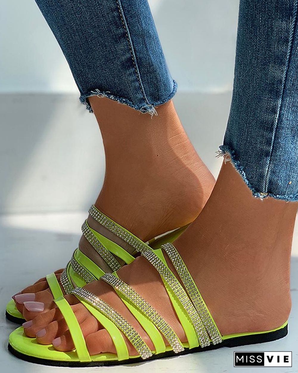 Strappy Studded Open Toe Flat Sandals