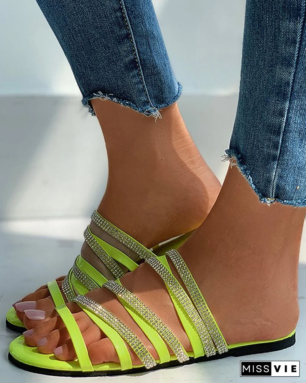 Strappy Studded Open Toe Flat Sandals