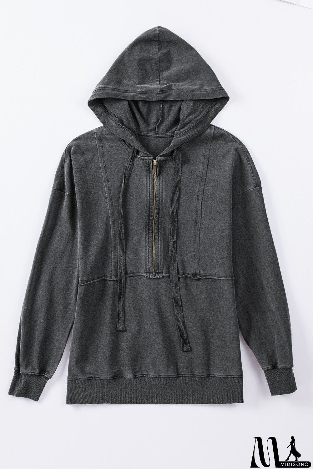 MidiSono - Zipped Front Stitching Hooded Sweatshirt