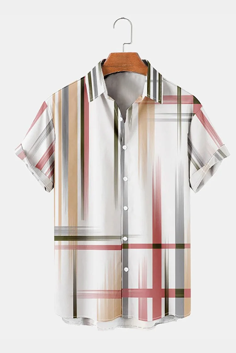 Tiboyz Leisure Colorful Line Short Sleeve Shirt