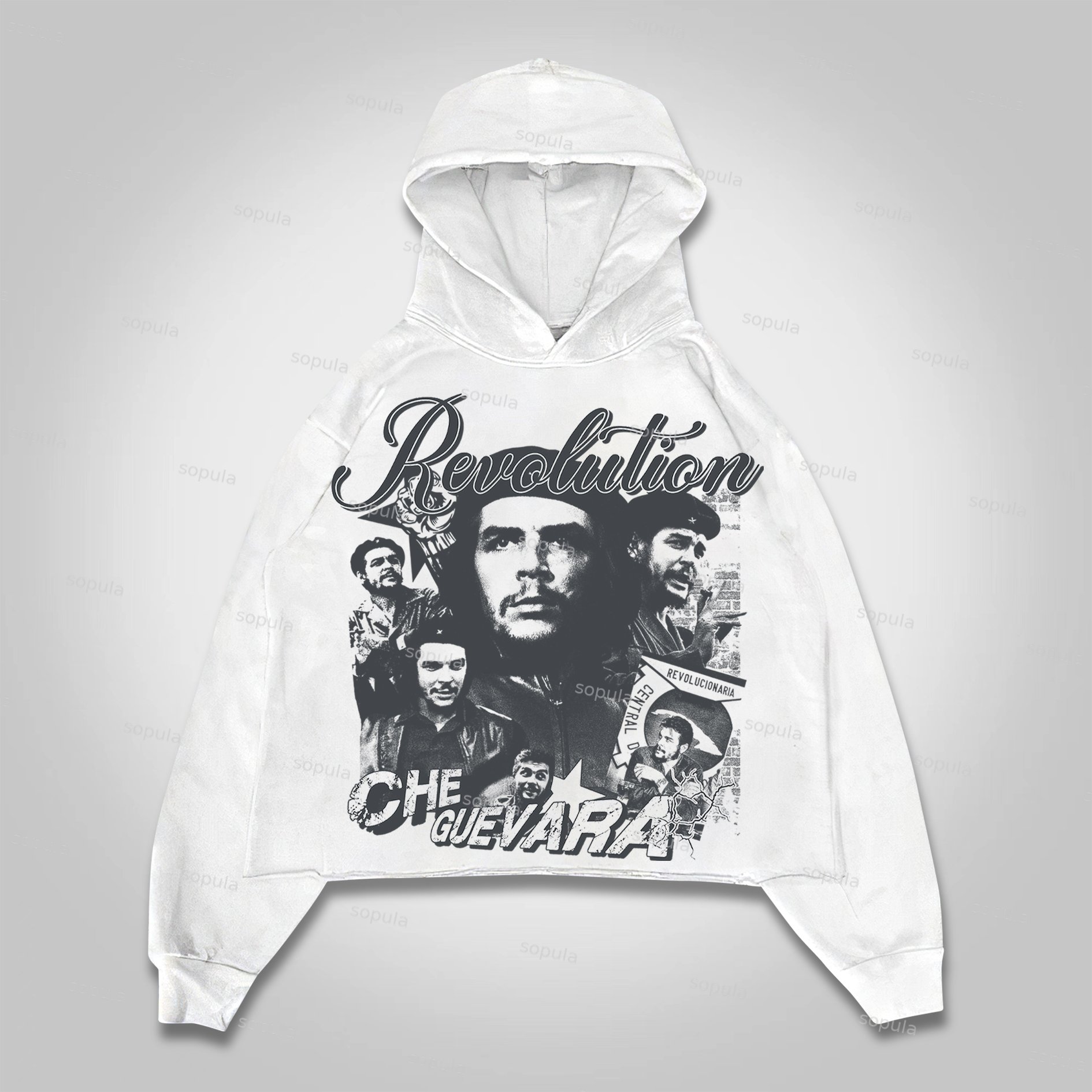 Sopula Revolution Che Guevara Vintage Graphics Cropped Hoodie Pocketless Hoodie - SOPULA