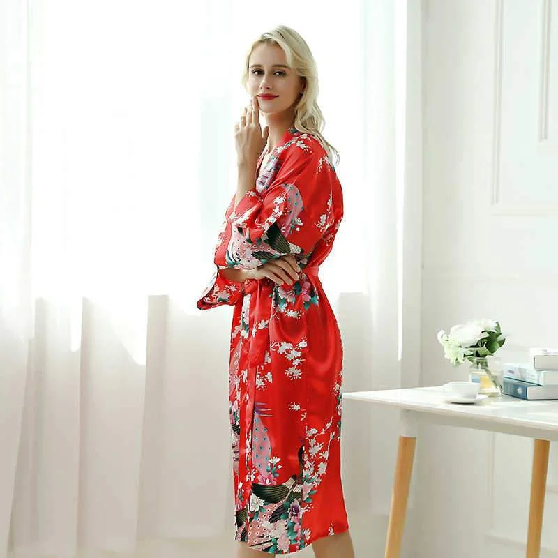 Women's Peacock Printing Long Ultra-thin Night-Robe