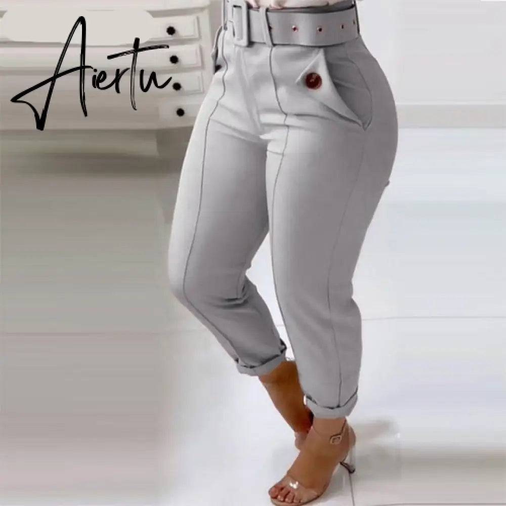 Solid High Waist Pencil Women's Pants Spring New Harajuku Pant For Women Fashion Feamle Trousers With Belt Pocket Design Aiertu
