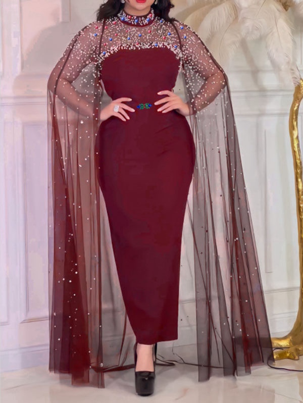 Elegant Beaded Mesh Short Turtleneck Dress | Oxredo Shop Ramadan Sale