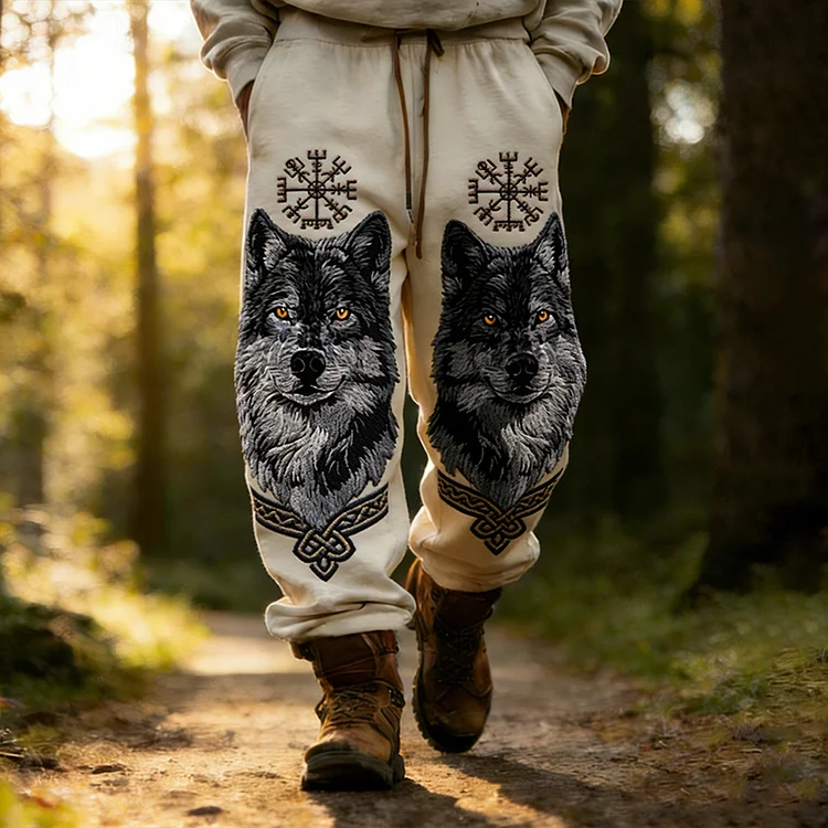 Men's Retro Viking Vegvisir Wolf Celtic Casual Pants