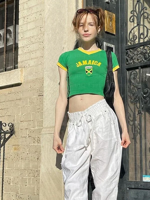 Uveng 2024 Summer Summer Short-Sleeved T-Shirt Y2K Round Collar Clothing Bottom Women's Clothing