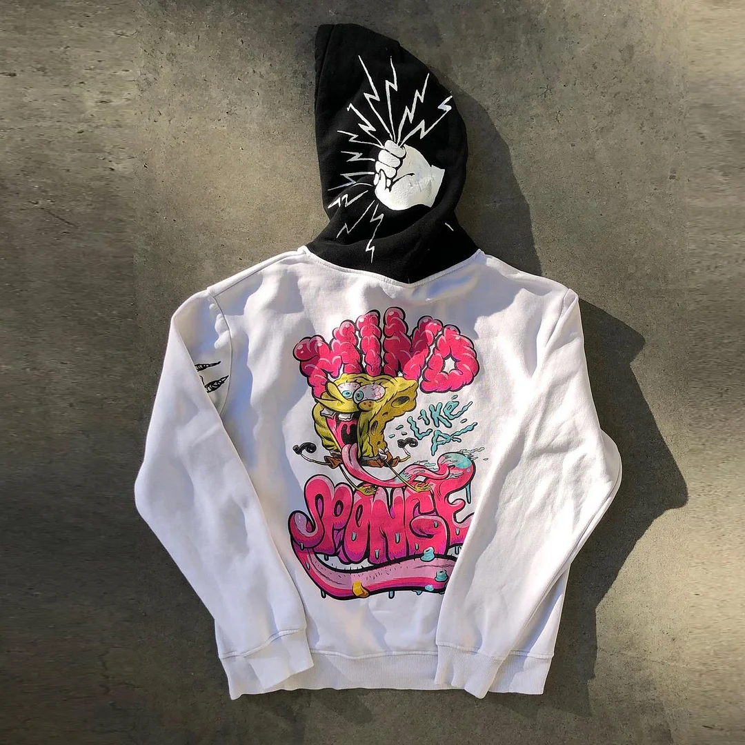 Patchwork Vintage Contrast Long Sleeve Street Hoodie